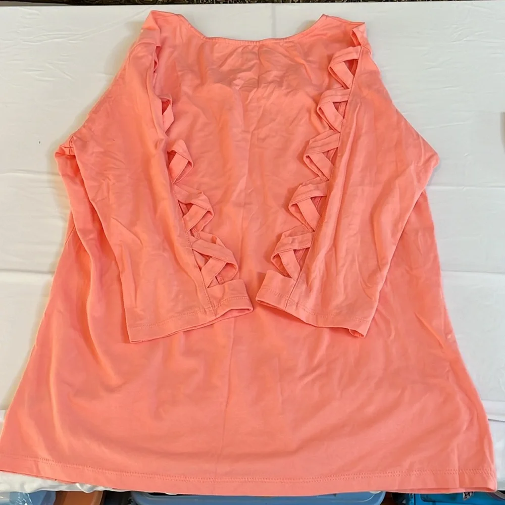 𝅺Denim 24/7 size X-Large coral scoop neck tee 3/4 lattice sleeve - Picture 6 of 8